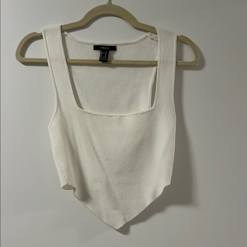 Forever 21 Cream Asymmetrical Crop Tank Top